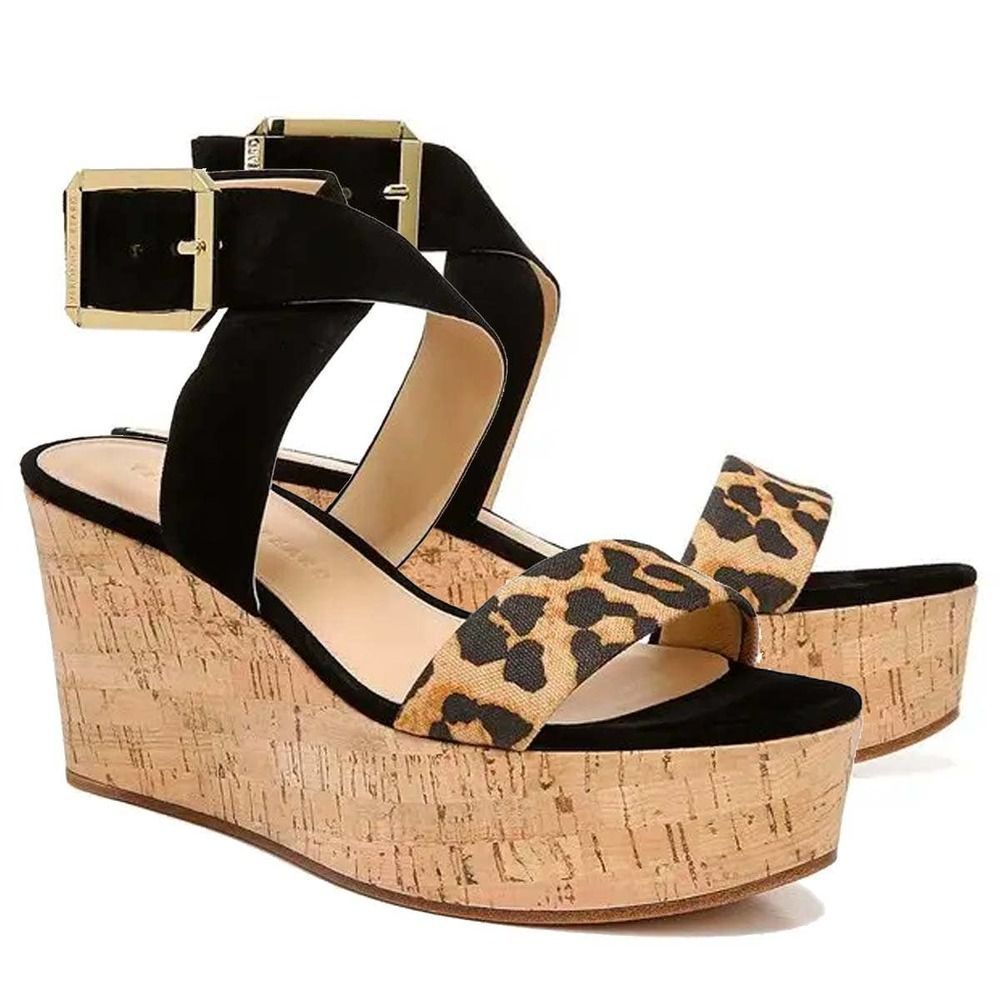 Veronica Beard Hurley Leopard Print Platform Wedge Sandals Size 8.5